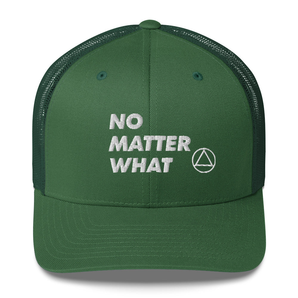 No Matter What Club AA NA 12-step Recovery Slogans Sayings Motivational Inspiration Support gifts White Logo Mesh Snapback retro hat
