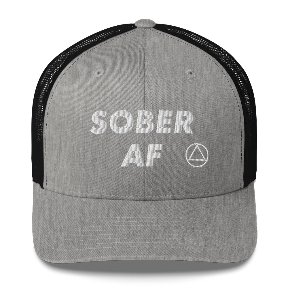 SOBER AF Funny Humor White NA AA Logo 12-step Recovery Gift Mesh Snapback Hat