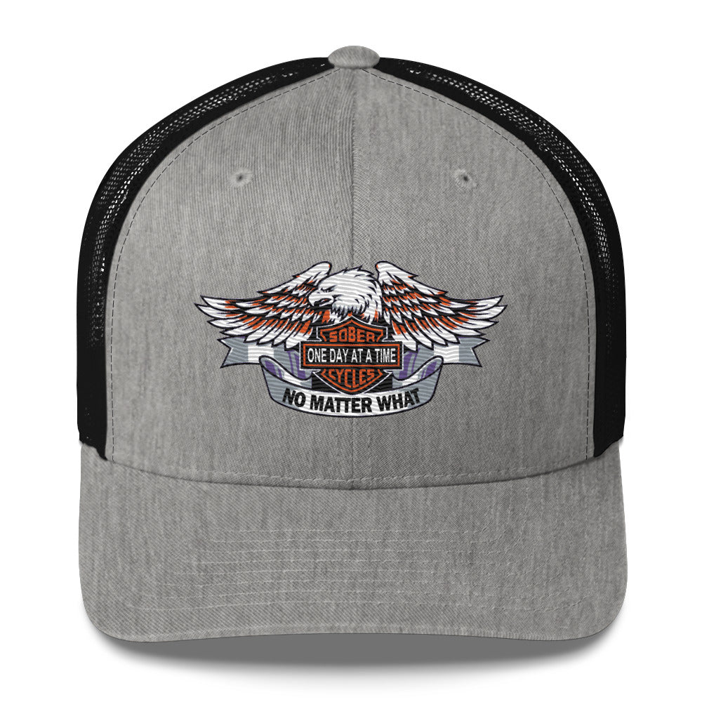 Motorcycle Wings Sober Cycles One Day at a Time No Matter What AA NA Slogans Sayings 12-Step Recovery Gifts Retro mesh snapback hat