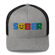 SOBER Smiley Face Multi color Fun Humor Motivational Inspired AA NA Sobriety Recovery 12-step Gifts mesh hat