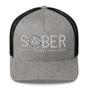 SOBER AA NA White Logo No Matter What One Day at a Time Happy Joyful Free Recovery Slogans Sayings Mesh Retro Hat