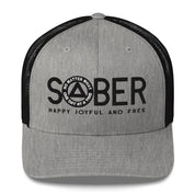 SOBER AA NA Black Logo No Matter What One Day at a Time Happy Joyful Free Recovery Slogans Sayings Mesh Retro Hat