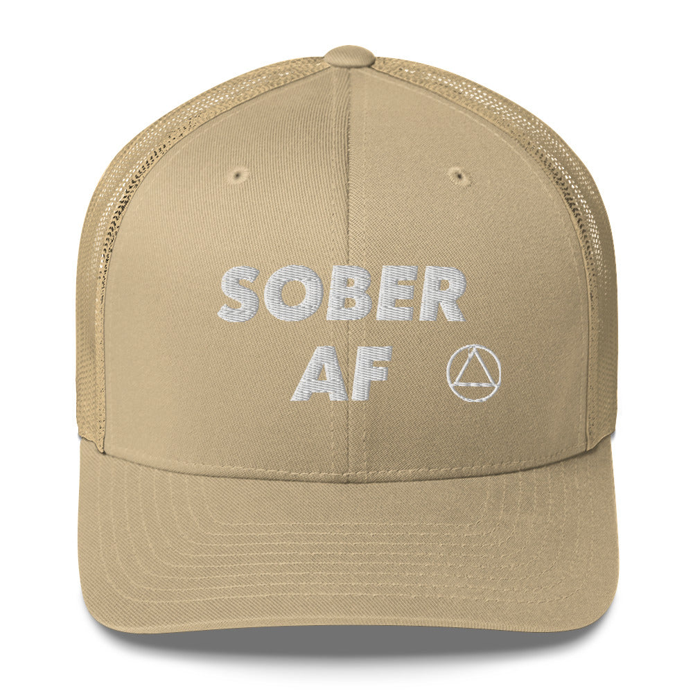 SOBER AF Funny Humor White NA AA Logo 12-step Recovery Gift Mesh Snapback Hat