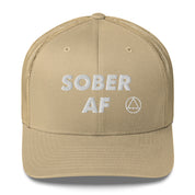 SOBER AF Funny Humor White NA AA Logo 12-step Recovery Gift Mesh Snapback Hat