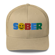 SOBER Smiley Face Multi color Fun Humor Motivational Inspired AA NA Sobriety Recovery 12-step Gifts mesh hat