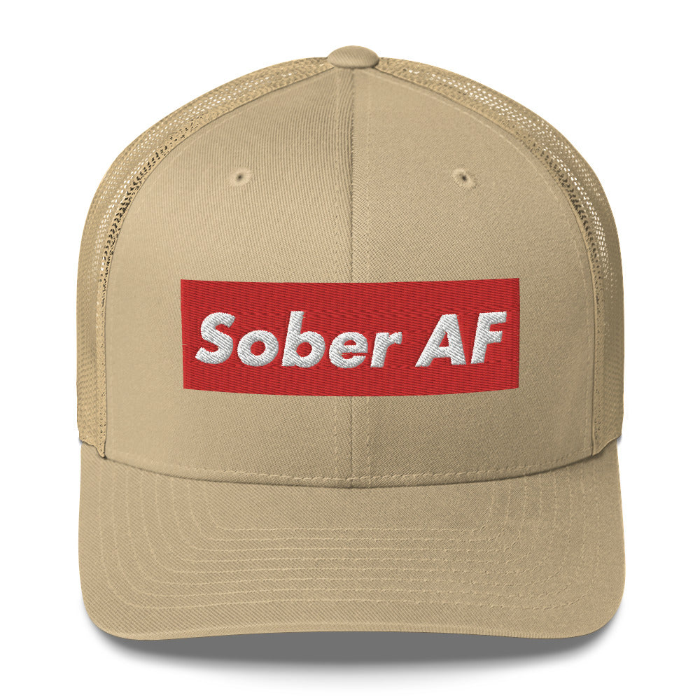 Sober AF Luxury High Fashion Fun Humor Motivational Inspired AA NA 12-step Sobriety Recovery Gift Mesh Retro Cap