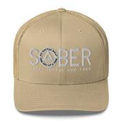 SOBER AA NA White Logo No Matter What One Day at a Time Happy Joyful Free Recovery Slogans Sayings Mesh Retro Hat