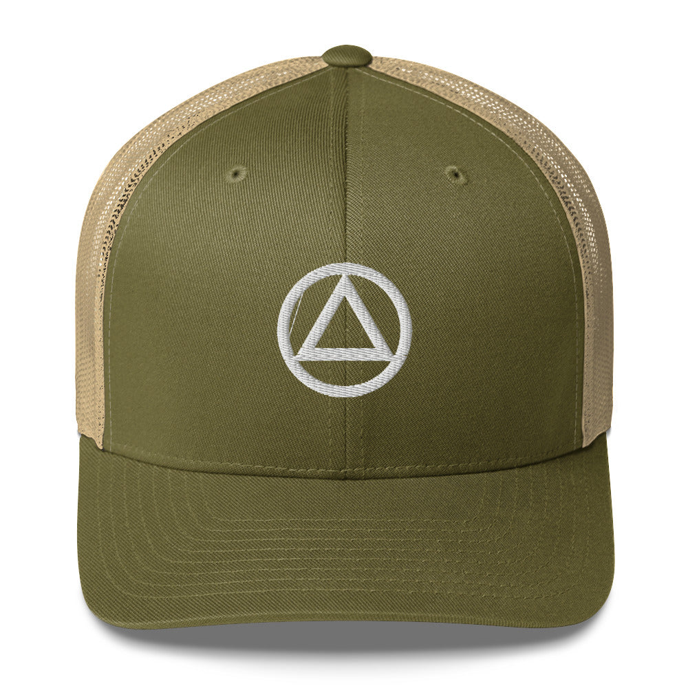 AA NA Logo White Triangle Circle Clean Sober 12-step Recovery Gift Mesh Snapback cap