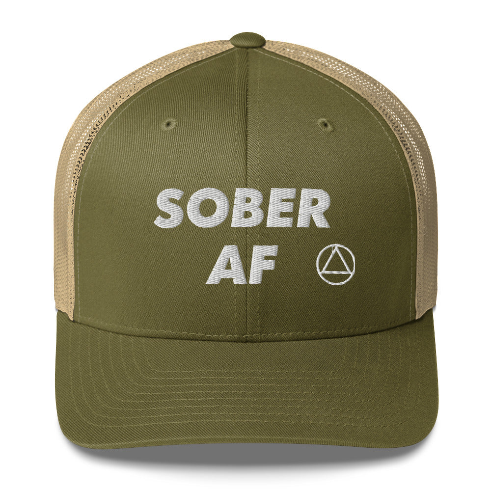 SOBER AF Funny Humor White NA AA Logo 12-step Recovery Gift Mesh Snapback Hat