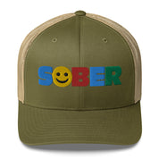 SOBER Smiley Face Multi color Fun Humor Motivational Inspired AA NA Sobriety Recovery 12-step Gifts mesh hat