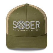 SOBER AA NA White Logo No Matter What One Day at a Time Happy Joyful Free Recovery Slogans Sayings Mesh Retro Hat