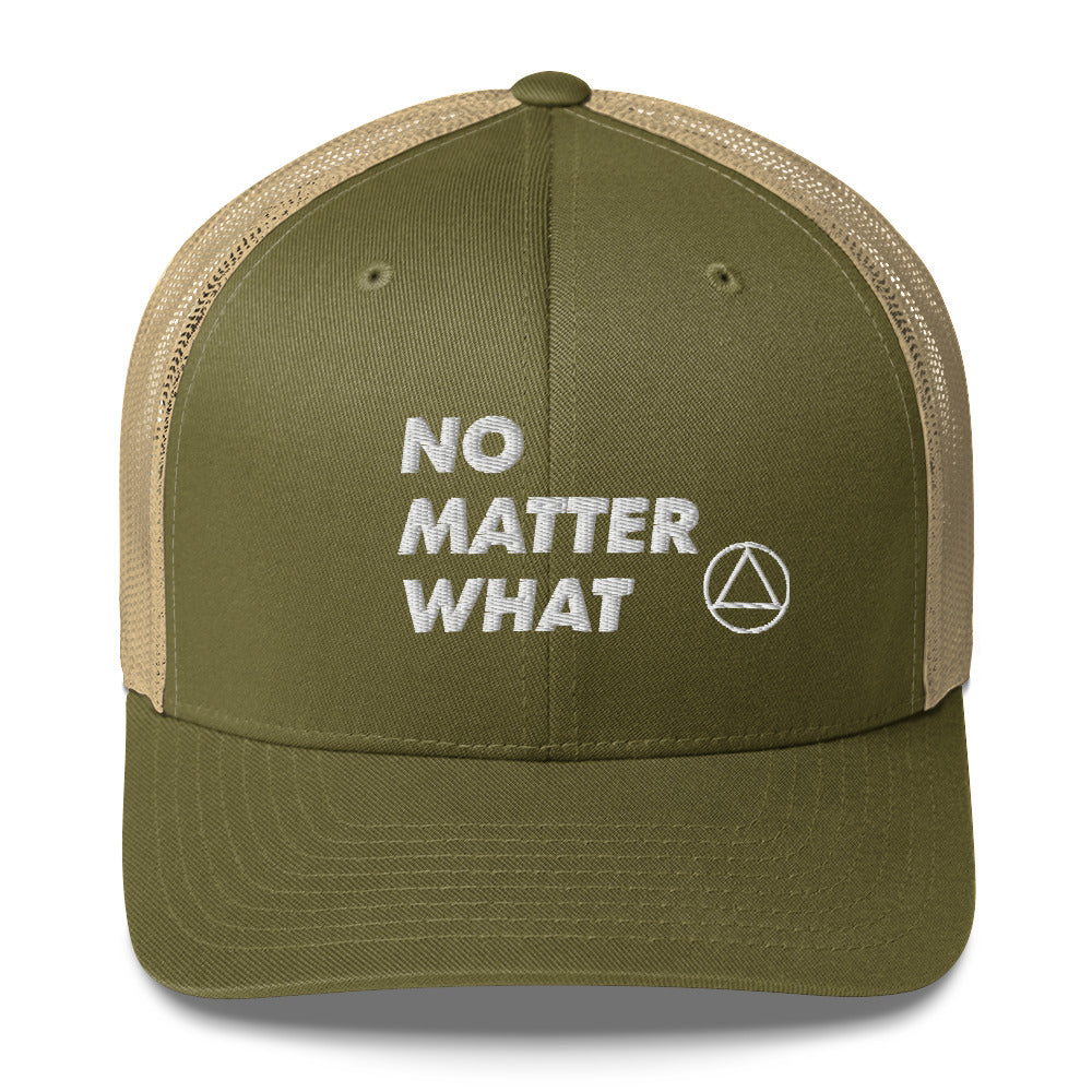 No Matter What Club AA NA 12-step Recovery Slogans Sayings Motivational Inspiration Support gifts White Logo Mesh Snapback retro hat