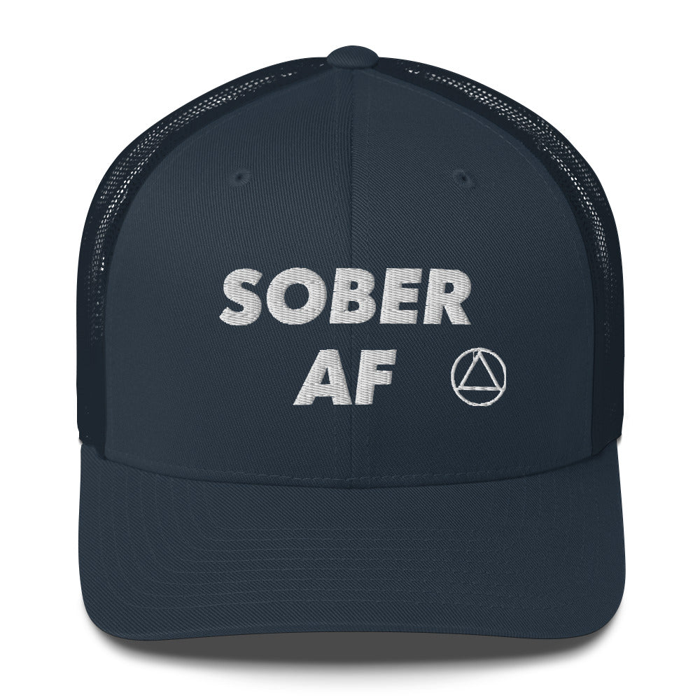 SOBER AF Funny Humor White NA AA Logo 12-step Recovery Gift Mesh Snapback Hat