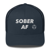 SOBER AF Funny Humor White NA AA Logo 12-step Recovery Gift Mesh Snapback Hat