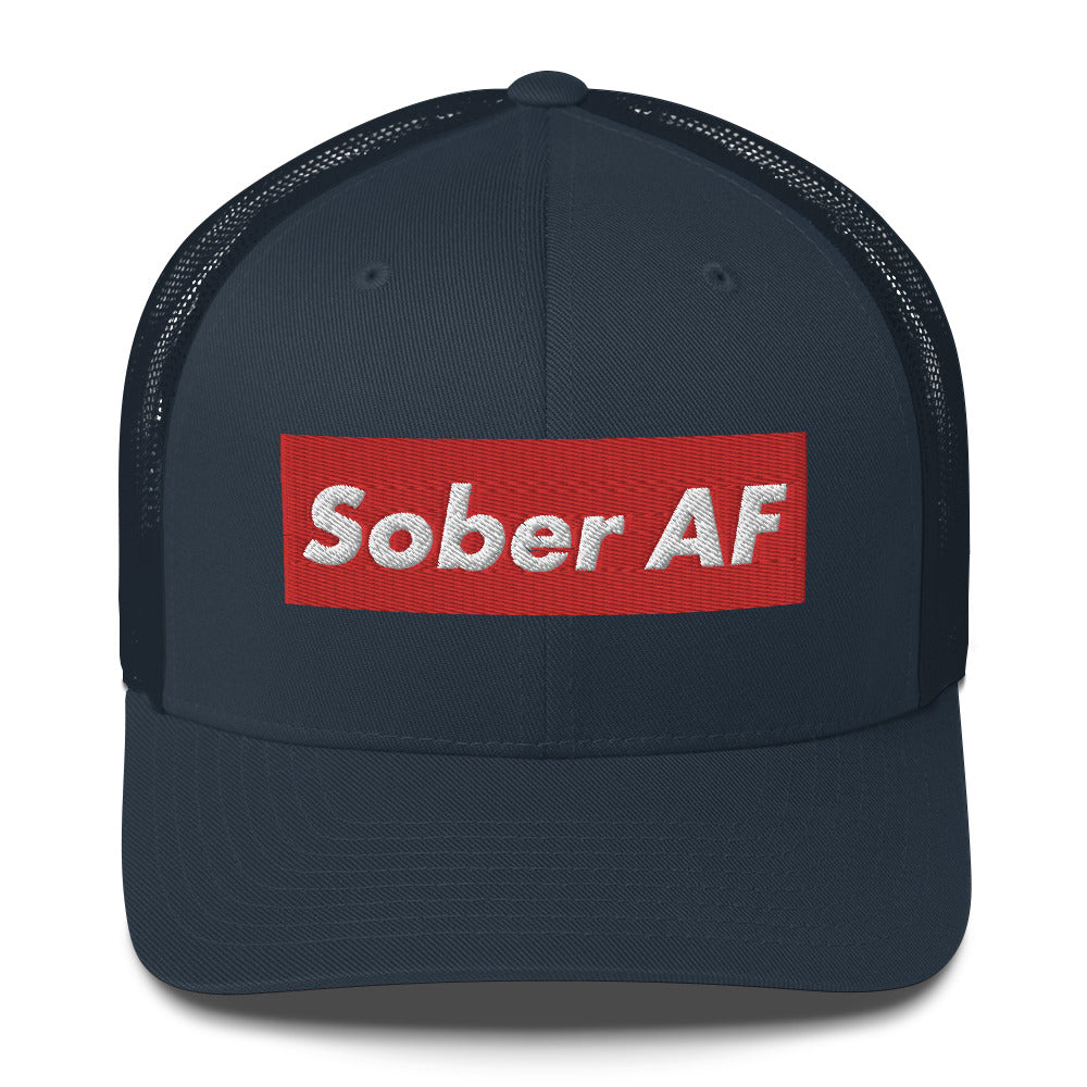 Sober AF Luxury High Fashion Fun Humor Motivational Inspired AA NA 12-step Sobriety Recovery Gift Mesh Retro Cap