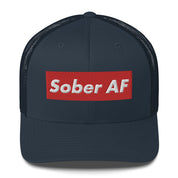Sober AF Luxury High Fashion Fun Humor Motivational Inspired AA NA 12-step Sobriety Recovery Gift Mesh Retro Cap