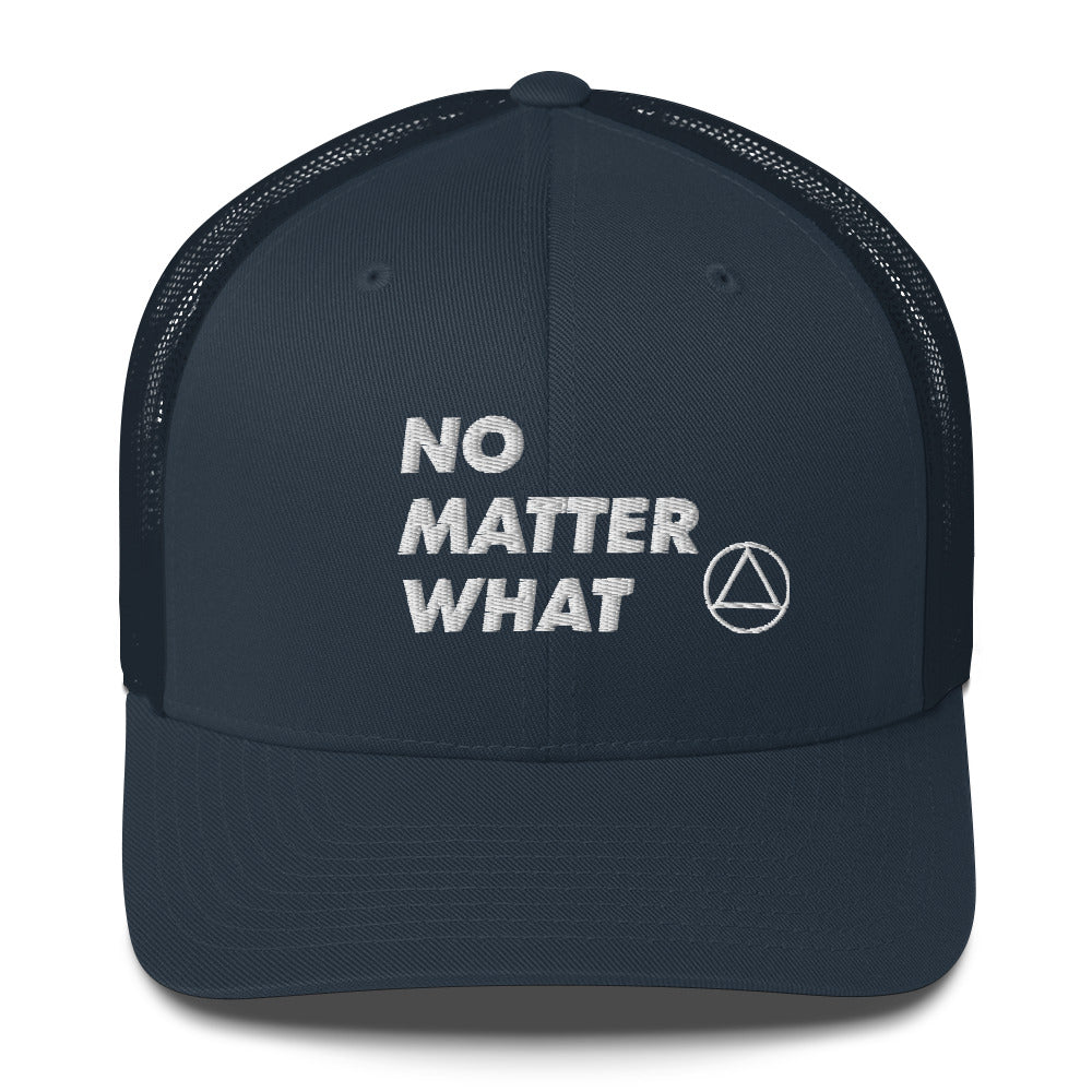 No Matter What Club AA NA 12-step Recovery Slogans Sayings Motivational Inspiration Support gifts White Logo Mesh Snapback retro hat