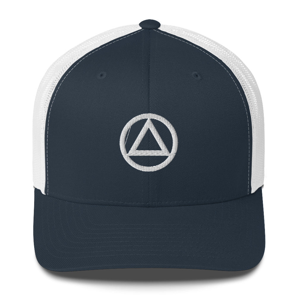 AA NA Logo White Triangle Circle Clean Sober 12-step Recovery Gift Mesh Snapback cap