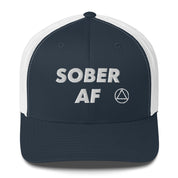 SOBER AF Funny Humor White NA AA Logo 12-step Recovery Gift Mesh Snapback Hat