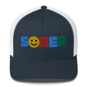 SOBER Smiley Face Multi color Fun Humor Motivational Inspired AA NA Sobriety Recovery 12-step Gifts mesh hat