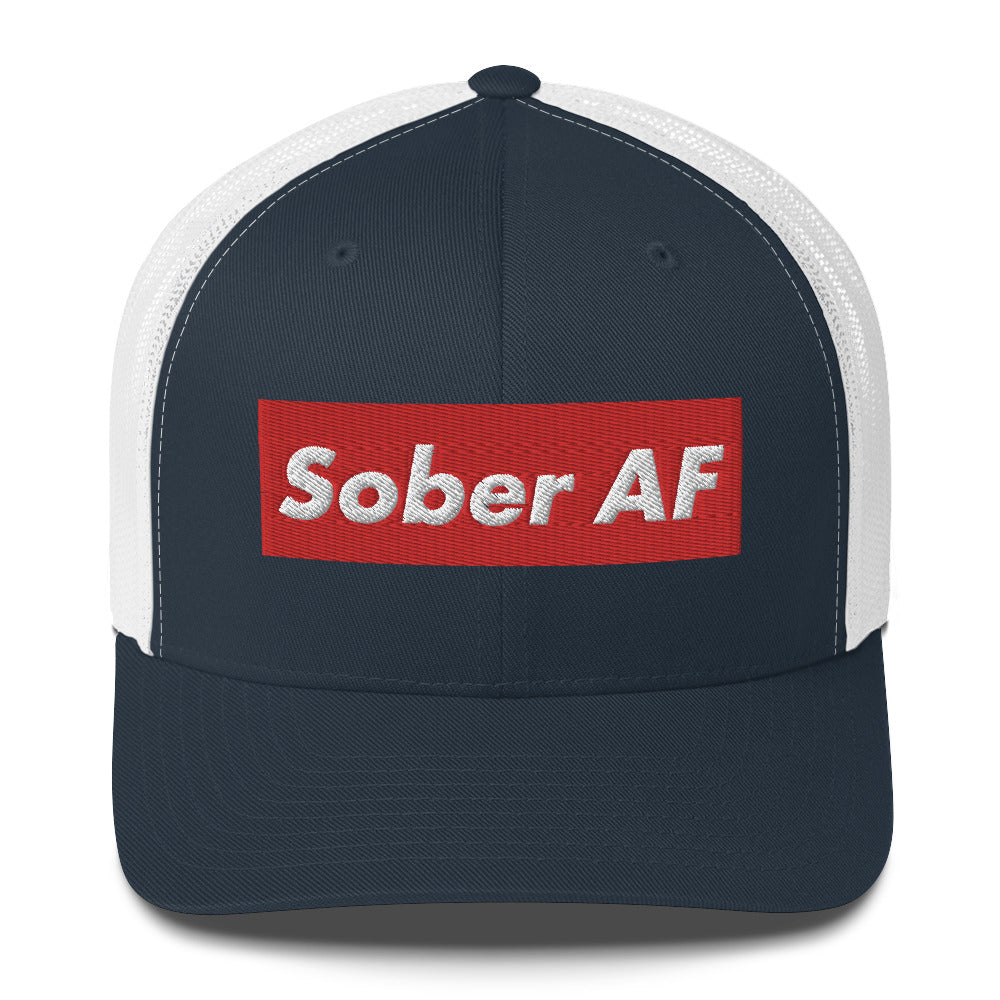 Sober AF Luxury High Fashion Fun Humor Motivational Inspired AA NA 12-step Sobriety Recovery Gift Mesh Retro Cap