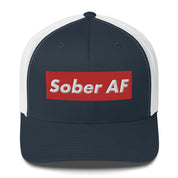 Sober AF Luxury High Fashion Fun Humor Motivational Inspired AA NA 12-step Sobriety Recovery Gift Mesh Retro Cap