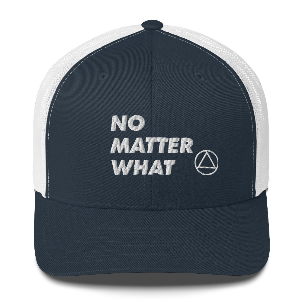 No Matter What Club AA NA 12-step Recovery Slogans Sayings Motivational Inspiration Support gifts White Logo Mesh Snapback retro hat