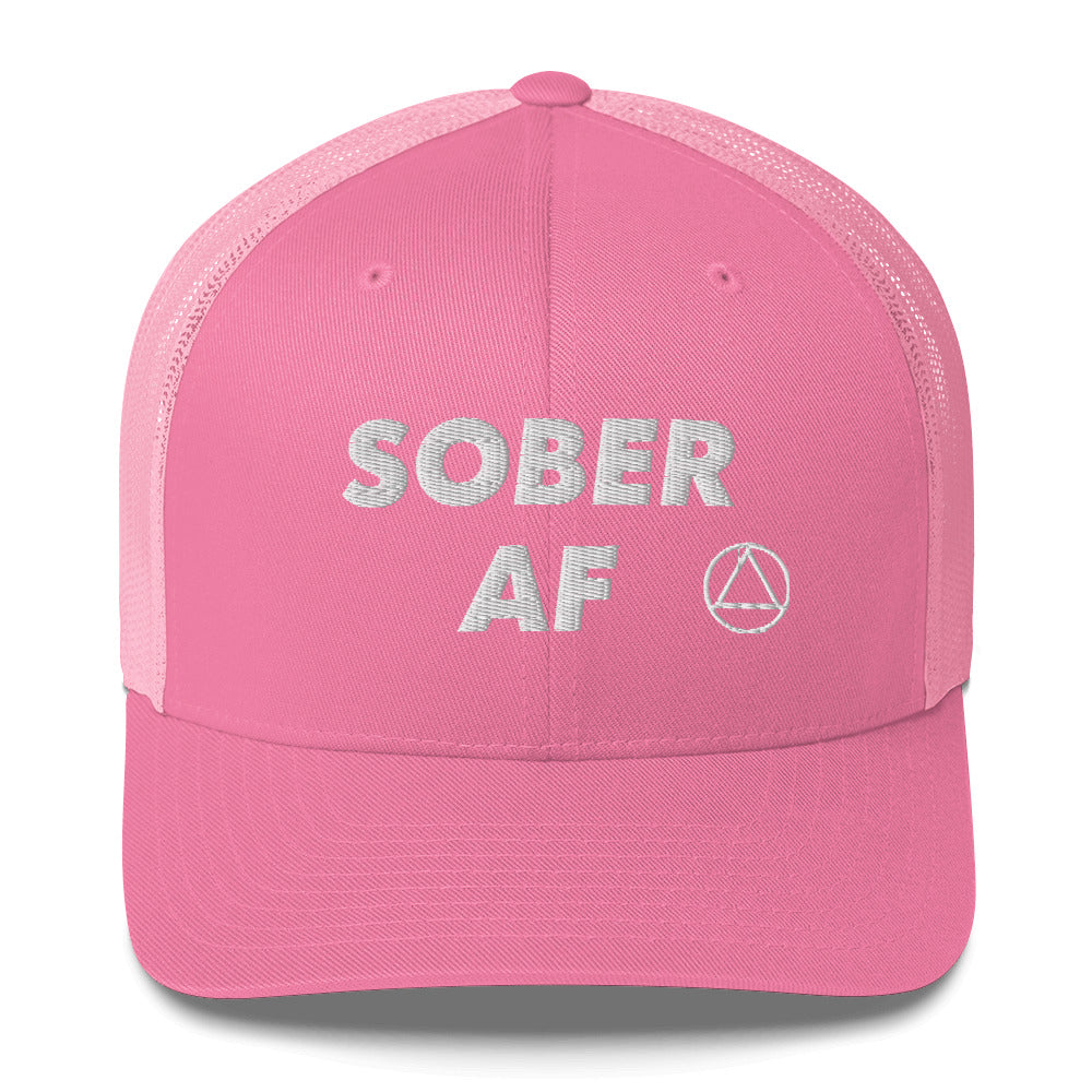 SOBER AF Funny Humor White NA AA Logo 12-step Recovery Gift Mesh Snapback Hat