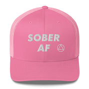 SOBER AF Funny Humor White NA AA Logo 12-step Recovery Gift Mesh Snapback Hat