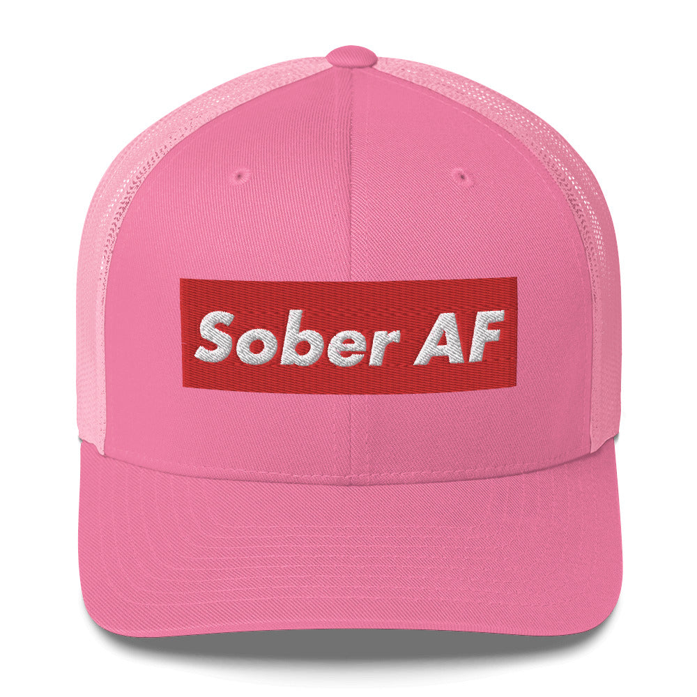 Sober AF Luxury High Fashion Fun Humor Motivational Inspired AA NA 12-step Sobriety Recovery Gift Mesh Retro Cap