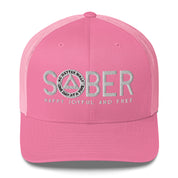 SOBER AA NA White Logo No Matter What One Day at a Time Happy Joyful Free Recovery Slogans Sayings Mesh Retro Hat