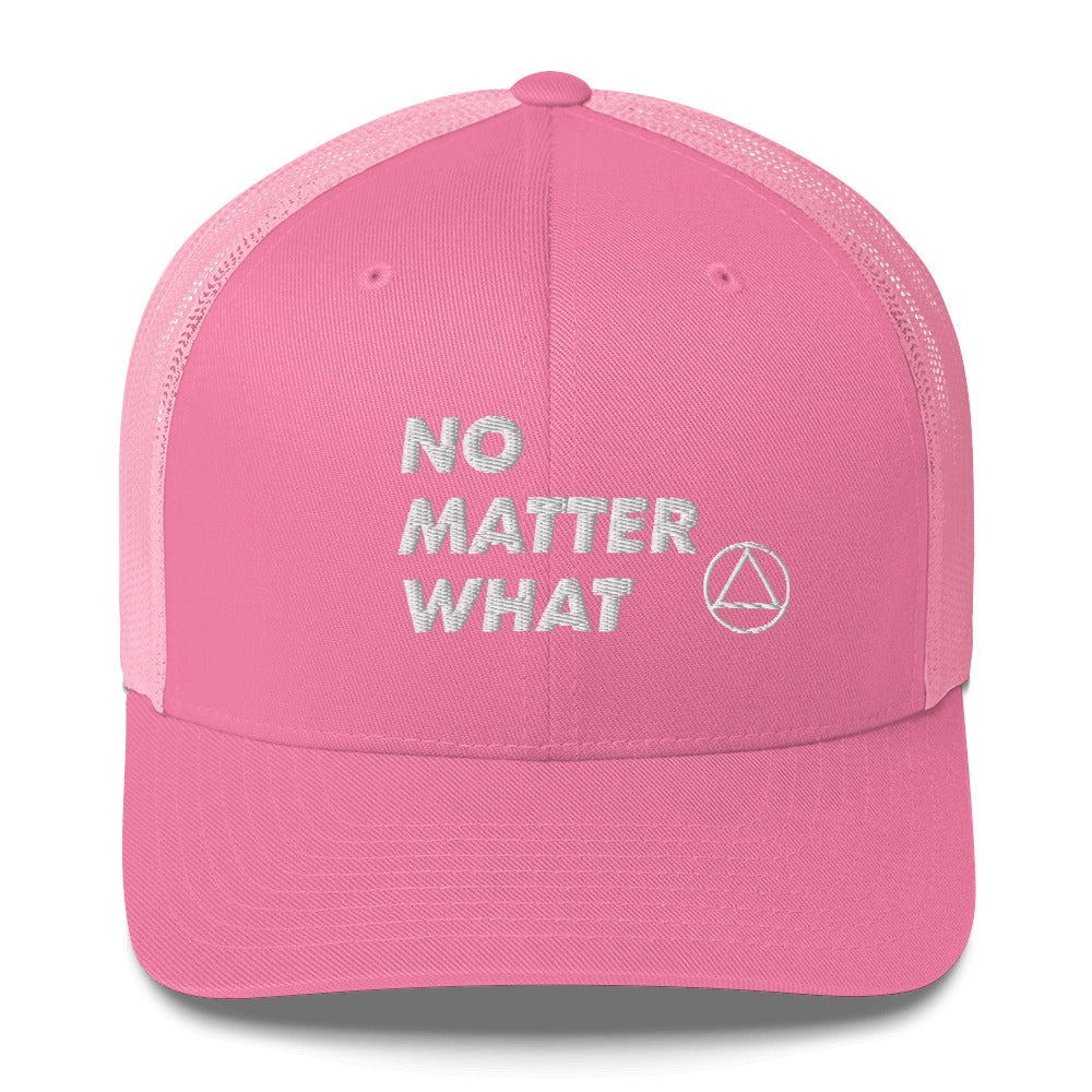 No Matter What Club AA NA 12-step Recovery Slogans Sayings Motivational Inspiration Support gifts White Logo Mesh Snapback retro hat