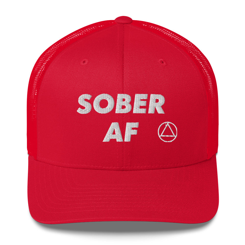 SOBER AF Funny Humor White NA AA Logo 12-step Recovery Gift Mesh Snapback Hat