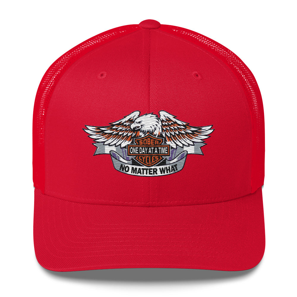 Motorcycle Wings Sober Cycles One Day at a Time No Matter What AA NA Slogans Sayings 12-Step Recovery Gifts Retro mesh snapback hat