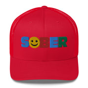 SOBER Smiley Face Multi color Fun Humor Motivational Inspired AA NA Sobriety Recovery 12-step Gifts mesh hat