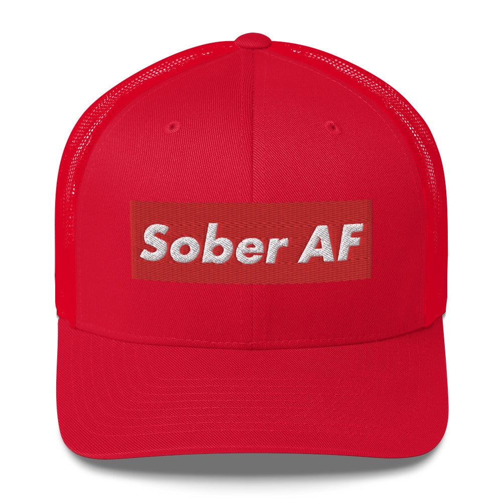 Sober AF Luxury High Fashion Fun Humor Motivational Inspired AA NA 12-step Sobriety Recovery Gift Mesh Retro Cap