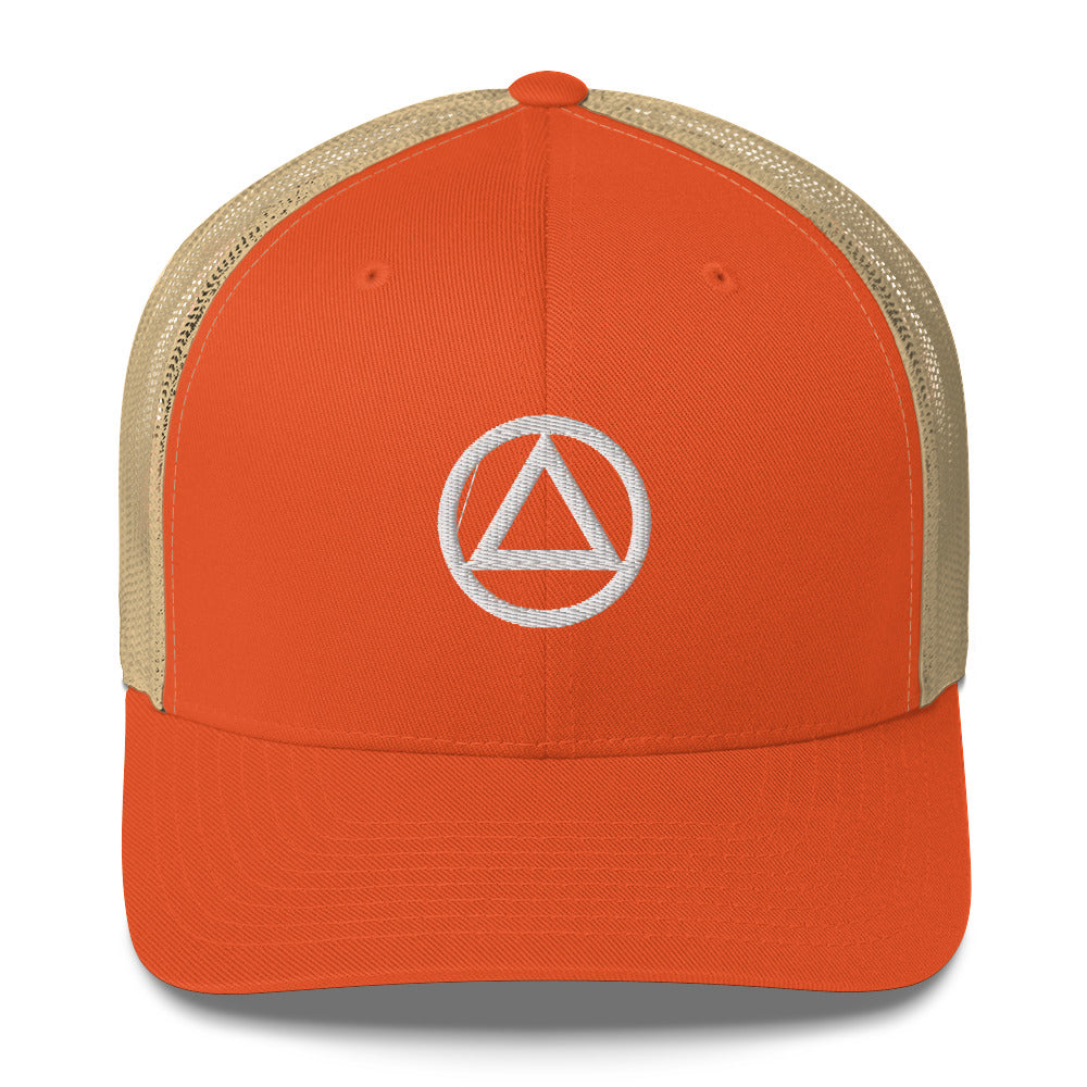 AA NA Logo White Triangle Circle Clean Sober 12-step Recovery Gift Mesh Snapback cap