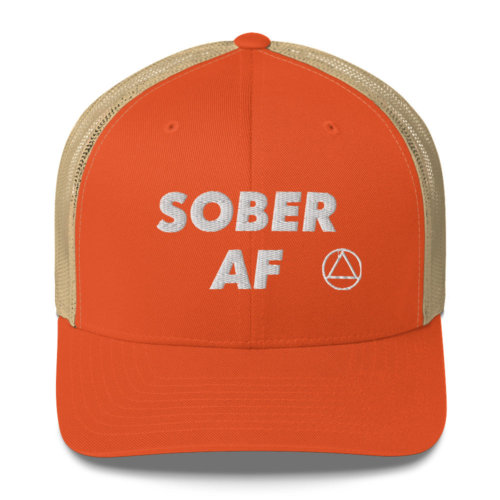 SOBER AF Funny Humor White NA AA Logo 12-step Recovery Gift Mesh Snapback Hat