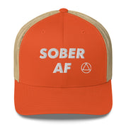 SOBER AF Funny Humor White NA AA Logo 12-step Recovery Gift Mesh Snapback Hat