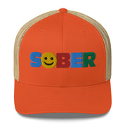 SOBER Smiley Face Multi color Fun Humor Motivational Inspired AA NA Sobriety Recovery 12-step Gifts mesh hat