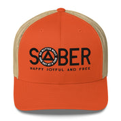 SOBER AA NA Black Logo No Matter What One Day at a Time Happy Joyful Free Recovery Slogans Sayings Mesh Retro Hat