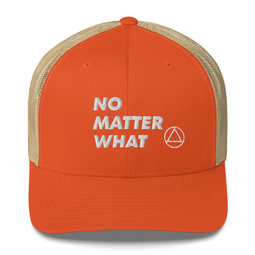 No Matter What Club AA NA 12-step Recovery Slogans Sayings Motivational Inspiration Support gifts White Logo Mesh Snapback retro hat