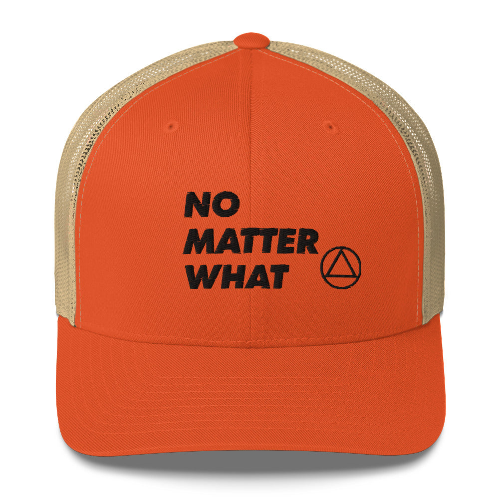 No Matter What Club AA NA 12-step Recovery Slogans Sayings Motivational Inspiration Support gifts Black Logo Mesh Snapback retro hat