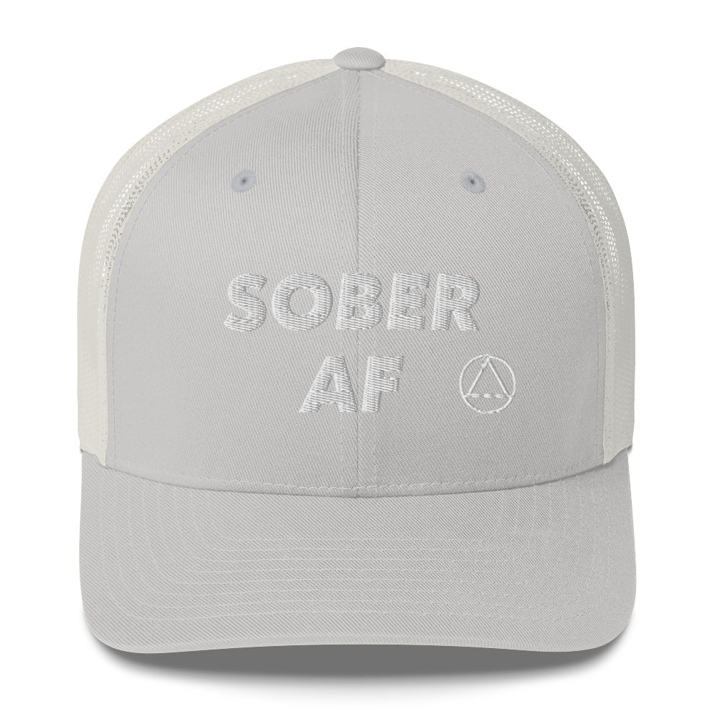 SOBER AF Funny Humor White NA AA Logo 12-step Recovery Gift Mesh Snapback Hat