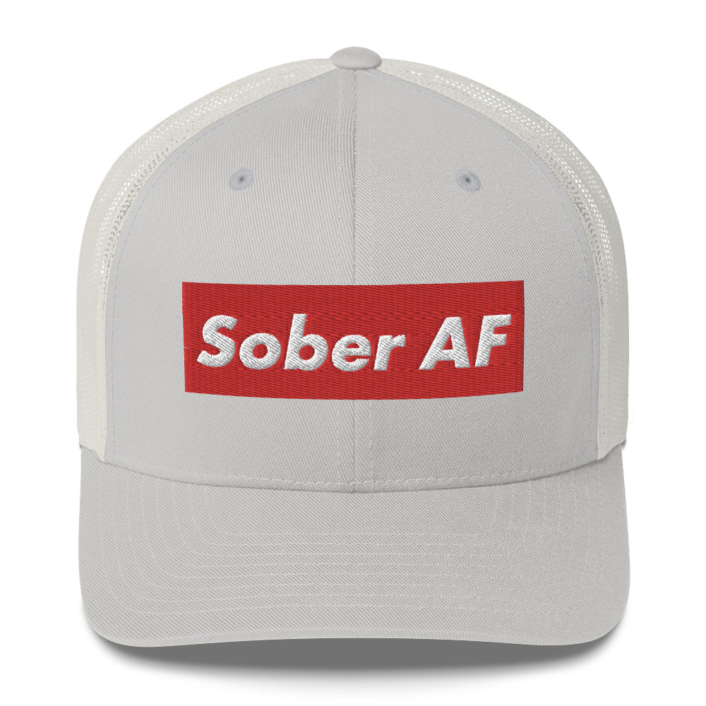Sober AF Luxury High Fashion Fun Humor Motivational Inspired AA NA 12-step Sobriety Recovery Gift Mesh Retro Cap