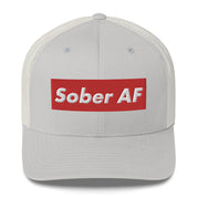 Sober AF Luxury High Fashion Fun Humor Motivational Inspired AA NA 12-step Sobriety Recovery Gift Mesh Retro Cap