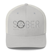 SOBER AA NA White Logo No Matter What One Day at a Time Happy Joyful Free Recovery Slogans Sayings Mesh Retro Hat