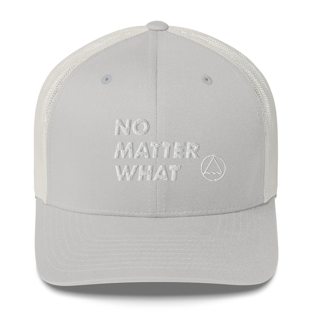 No Matter What Club AA NA 12-step Recovery Slogans Sayings Motivational Inspiration Support gifts White Logo Mesh Snapback retro hat
