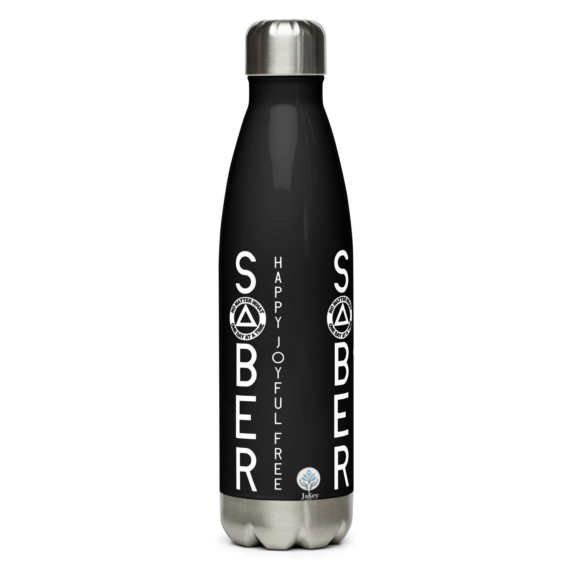 SOBER No Matter What One Day at a Time AA NA Rehab Recovery 12-Step Sayings Slogans Stainless steel water black bottle