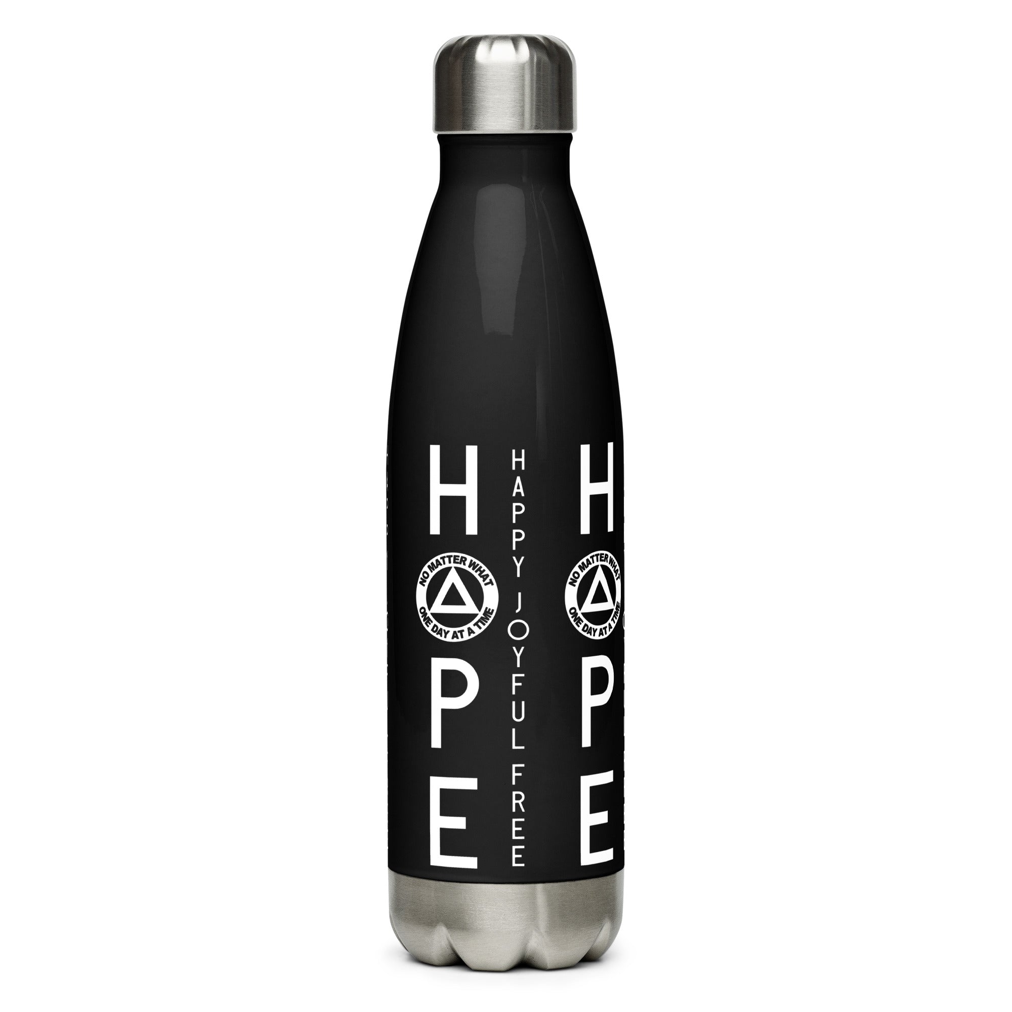 HOPE No Matter What One Day at a Time AA NA Rehab Recovery 12-Step Sayings Slogans Stainless steel black water bottle